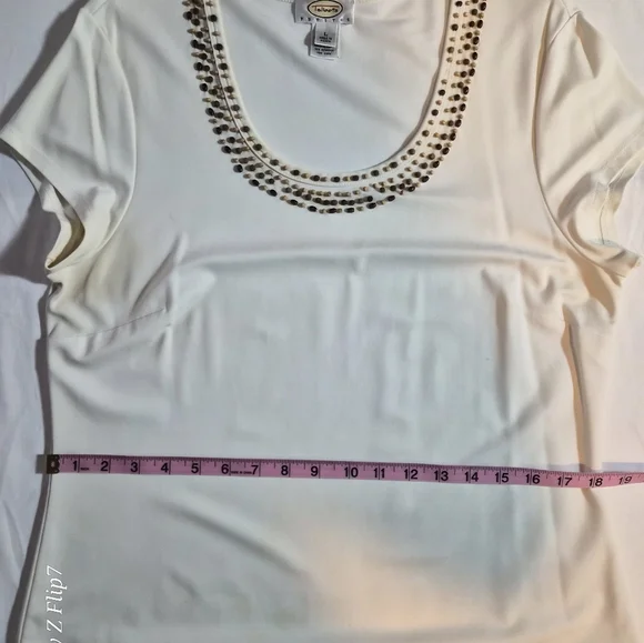 ​Talbots Petites White Beaded Neckline Short Sleeve Top Size LP - Picture 5 of 9